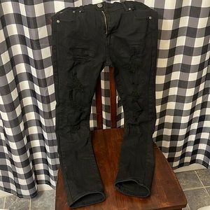 Black Distress Pants for Men